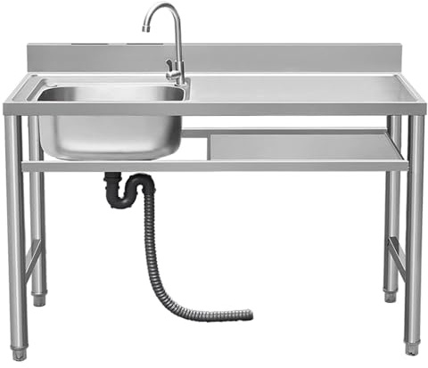 Fregadero de Cocina Independiente de Acero Inoxidable, Fregadero Comercial de Un Solo Tazón con Banco de Trabajo para Lavandería, Garaje(90x50x80cm)