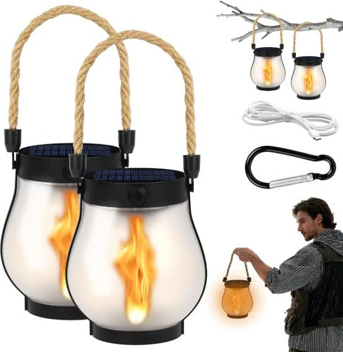 Adiwo Lanterne Solari da Esterno, 2 Pezzi Lanterna Solari Vintage da Esterno, 1500 mAh, Lampada Impermeabile per Esterni Patio Giardino Balcone Terrazza Festa Halloween Decorazione