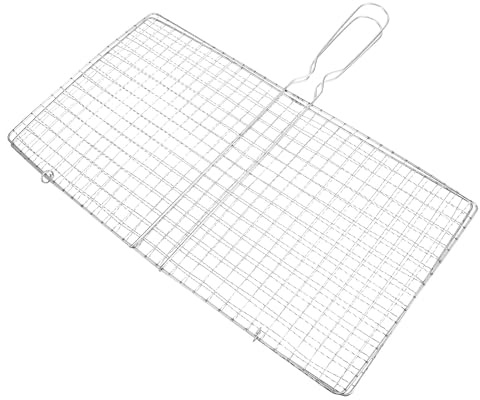 BIUDECO Panier à Griller en INOX 21X39 CM pour Barbecue Grille à Poisson en Maille Résistante Accessoire pour Légumes et Fruits de Mer Équipement Portable pour Camping et Sorties en