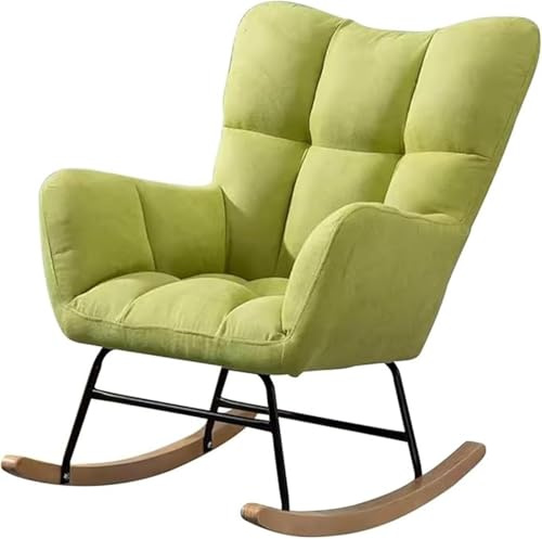 Sedia a dondolo imbottita con schienale alto per soggiorno, comoda base in legno verde frutta, elegante e accogliente