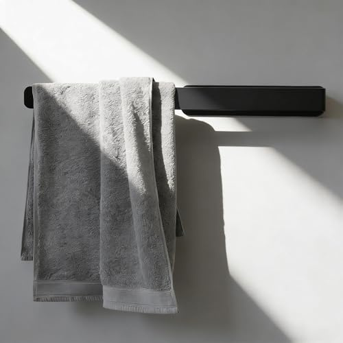 LINTRA Towel Rail Bathroom 37 cm, Iron Towel Rail Drilling, Black Towel Bar, Single Arm Bath Towel Holder, with Mounting Hardware, for Bathroom and Kitchen