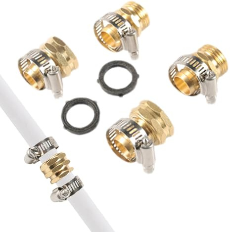 Wasserschlauch Reparatur Set - Mit Messing-Schellen Und Leckdichtem Adapter - Gartenschlauch Ende Reparatur Set | Für Haus Boot Rasen Outdoor Haustierbad Bewässerung Autowäsche Bewässerung Gärtner