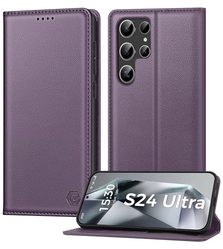 Kirnntca Handyhülle für Samsung Galaxy S24 Ultra Hülle, Kartenfach Premium PU Leder Klapphülle Schutzhülle, Standfunktion Tasche Flip Case für Samsung Galaxy S24 Ultra 5G - Violett
