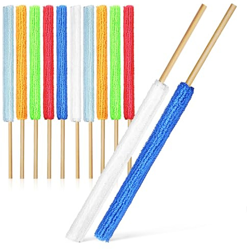 POPETPOP 12 Piezas Cepillo Plumero Pequeño de Microfibra y Bambú para Limpiar Grietas y Salidas de Aire en Coches y Oficinas Mango Cómodo y Diseño Práctico
