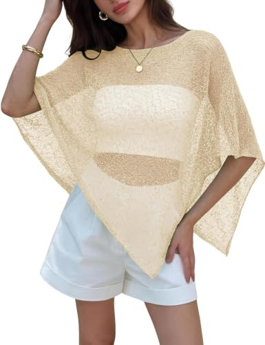 Meshstrandklänningar för kvinnor, stickad poncho transparent topp, festival | Lätt bolero, somriga boho-toppar, genomskinliga, lätt Y2K baddräktsöverkast med fladdermusärmar, semester