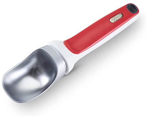 Zyliss Right Scoop Ice Cream Scoop - Ergonomic, Dishwasher-Safe Ice Cream Scooper Perfect for Gelato, Sorbet, Frozen Yogurt & More - Red