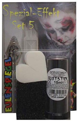 Eulenspiegel 406052 - Spezial-Effekt Set 5, 1 Blutstick 15 ml, 1 Bartstoppel-Schwamm und 2 Latex-Schwämme, Schmink-Set, Halloween | Blutstick 15 ml, Bartstoppel-Schwamm & 2 Latex-Schwämme, für Halloween & Horror-Effekte