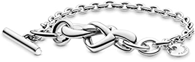 PANDORA Moments Women's Sterling Silver Knotted Heart T-Bar Bracelet, Size 16, No Box