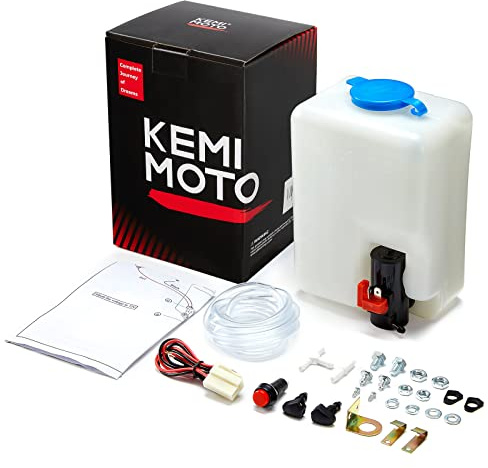Kemimoto Pompa universale per lavavetri per auto, kit bottiglia serbatoio liquido lavavetri con pulsante a getto pompa interruttore 12 V serbatoio parabrezza