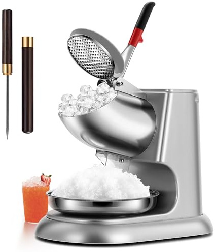 VIVOHOME 11 Inch Height Dual Blades Ice Crusher Shaver 300W 2000 rpm Snow Cone Maker Machine Silver Electric with Ice Pick for Home and Commercial Use