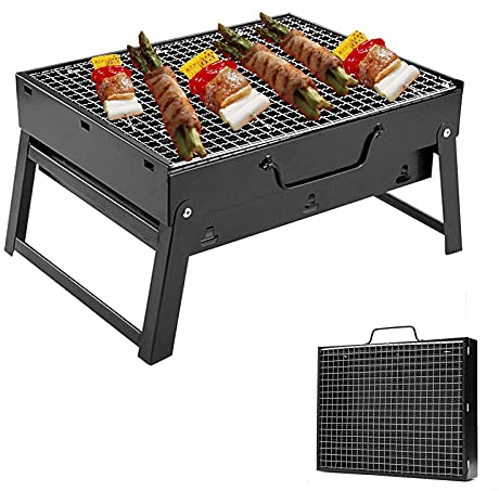 Premium BBQ Grill Tragbarer Klapp-Holzkohle-Edelstahl-Tisch-Tischgrill für Gartenterrassen-Wanderpicknickparty (klein, geeignet für 1-6 Personen)