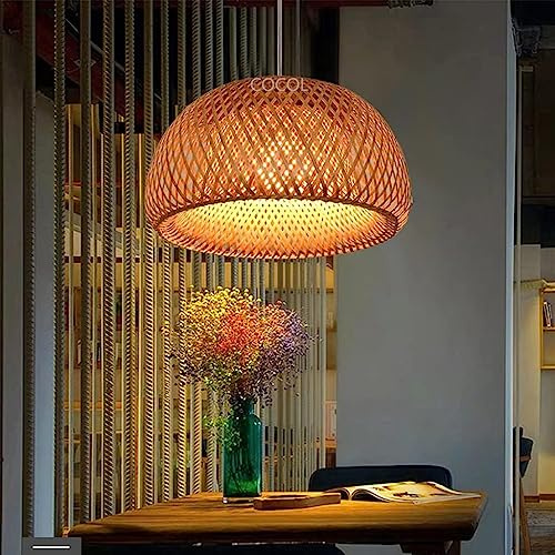 Stile Vintage Plafoniera Retrò Rattan Bambù Naturale Industriale Loft E27 Lampadario in Canapa Rustica Corda Pendant Light Fixture Luce Soffitto Lampadario Per Soggiorno Camera Sospensione,38cm