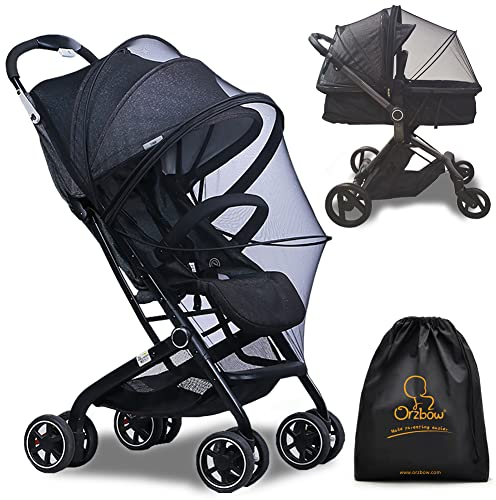 Orzbow Universal Insektenschutz für Kinderwagen,Reißfest Moskitonetz für Buggy mit Tasche,Atmungsaktiv Fliegennetz für Reisebett mit Gummizug,3D-Unterstützung und Zweiwege-Reißverschluss (Schwarz)