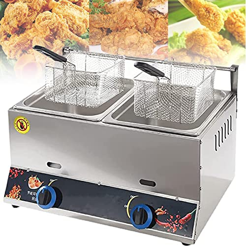 CHUNTIANMEI Friggitrice Professionale a Gas,Friggitrice a Gas GPL,Friggitrice Multifunzione,con Cestini & Coperchio,per Cucina Domestica Commerciale,Double