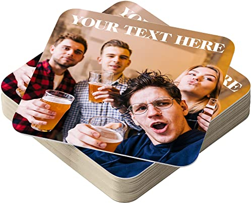 Unique Photo Coasters Drinks Mats - Personalised Beer Mats Add Own Photo and Best Quotes Square Mug Mat - Photo Print Cup Coaster Pack of 24 Table Coasters Ideal for Home, Bar, Cafe and Restaurant