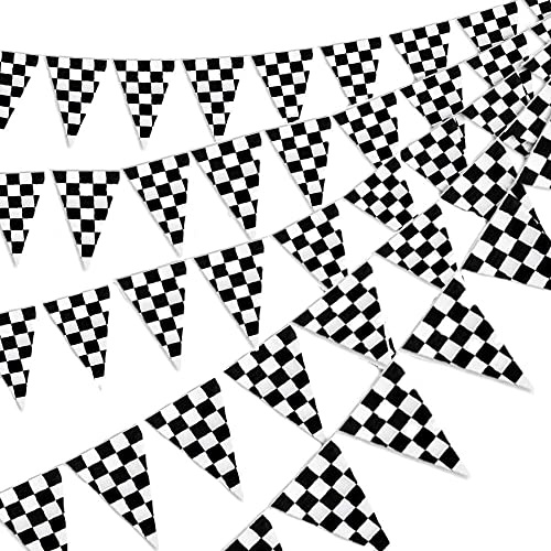 10m/32.8ft Checkered Flag White and Black Wedding Party Banner Triangle Flags for Carnivals School Patio Pool Camping Birthday Wedding Baby Shower Indoor Outdoor Christmas Decor