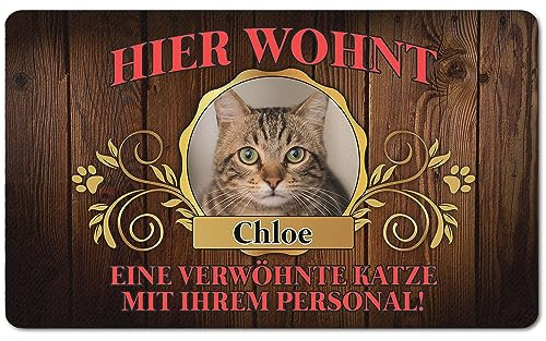 Ferocity PERSONALISIERTE Fußmatte mit Foto und Namen Matte Lustiger Tierliebhaber Fußabstreifer; Waschbarer Fußabtreter für Innen und Außen vor der Tür, ins Haus Motiv Katze Diener [140]