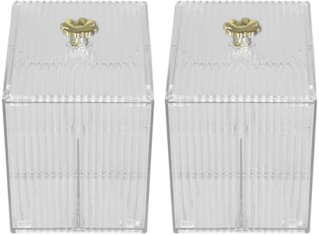 HERCHR Wattestäbchenhalter Mit Deckel, 2 Stück, Quadratischer Wattestäbchen-Spender, Transparenter Wattestäbchenhalter aus Kunststoff, Spender Für Wattestäbchen