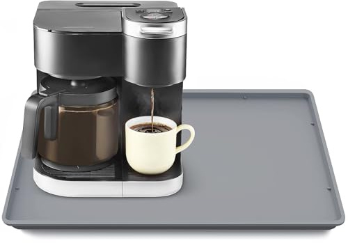 TOHONFOO Silicone Coffee Mat with Lip, 19.7'' x 15'' Heavy Duty Bar Mat, Coffee Tray for Countertop Fit Under Machine Pot Espresso Machine, Grey