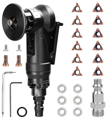 Pneumatic Chamfering Tool Handheld, Mini Air-Powered Chamfering Machine Trimming, 45° Arc Corner with 1/4 Inch Air Inlet for Metal Wood Beveling Deburring (C&R Angle Blades)