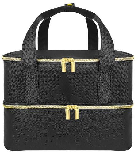 Nail Polish Carrying Case, Double-Layer Nail Polish Storage Bag- Fits Nail Dryer Lamp and 30 Bottles(15ml/0.5 fl.oz), Organizer Bag with Adjustable Dividers for Manicure Set (Black, 40 Bottles)