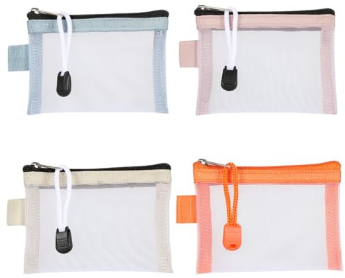 SGERUFZ 4 Stück Mesh Reißverschluss Beutel, kleine Netztasche mit Reißverschluss, Make-up-Reißverschlusstaschen, kleine Kosmetiktasche, tragbare Reise-Reißverschlusstaschen für Lippenstift Kopfhörer