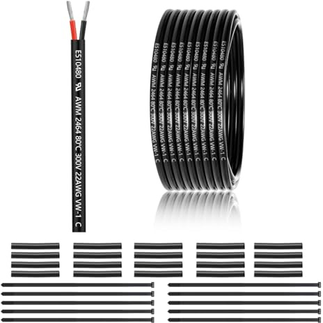 22 AWG 2×0.3 mm² 2 Core Electrical Wire 15M, 22 Gauge 12V/24V PVC Cable | 2 Conductor Tinned Copper Stranded Wire, for LED Strip Lighting, Outdoor Wiring & Automotive Applications, CE Listed