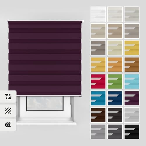 Estika Doppelrollo mit Bohren 85x150 cm Farbe: Pflaume, Rollo Deckenmontage und Wandmontage Fenster rollos für innen, Jalousien Fenster, Tür Rollo
