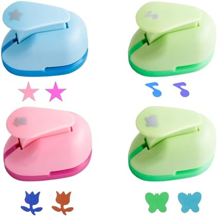 XHYASD Children's Punch, Set of 4, Children's Motif Punch, Motif Punch, Set for Paper, DIY Scrapbook, Photo Album, Crafts, 10 mm, Medium for Crafts with Paper