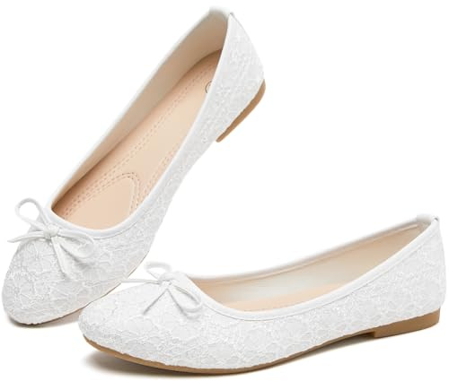 Womens Black Ballet Flats Shoes,Point Toe Shoes Comfortable Dressy,Slip On Casual Flats with Bow for Women(White,US7)