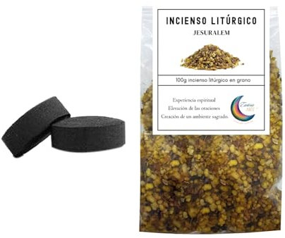 Incienso Litúrgico Jerusalén en Grano, 100g, con 2 Pastillas de Encendido, Aroma Sagrado (Jerusalem)