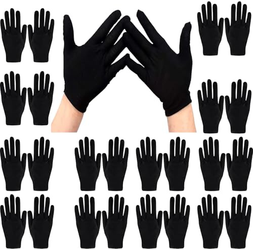 24 Pcs Black Cotton Gloves, Cotton Gloves for Dry Hand Moisturizing Cosmetic Eczema Hand Spa and Coin Jewelry Inspection, Checking Gloves, Men and Women