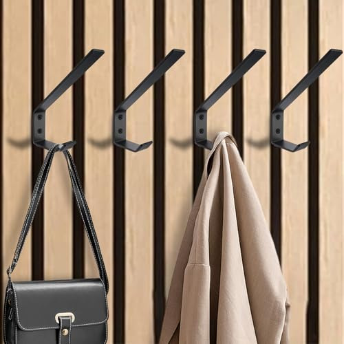 4 Stück Akustikpaneele Wandpaneele 12mm Kleiderhaken für Akustikpaneele | Kleiderhaken in Schwarz Kompatibel mit Akupanel und Wandpaneel für Jacken, Hut