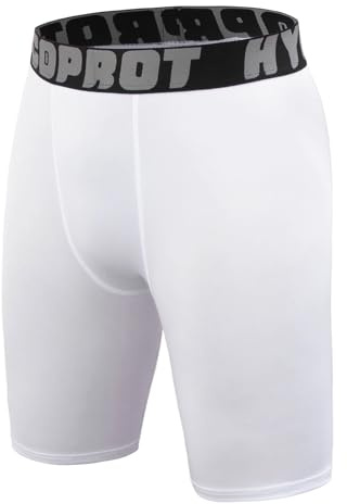 HYCOPROT Youth Boys' Compression Shorts Breathable Performance Kids Leggings Athletic Base Layers Childrens Sports Underwear for Basketball Football White
