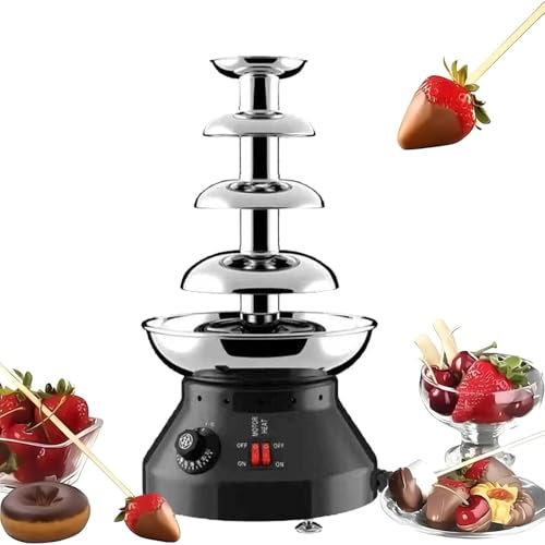 WEIZIIA Fontaine à Chocolat, Fontaine à Fondue Au Chocolat à 4/5 Niveaux, Grande Capacité en Acier Inoxydable, Température Réglable De 30 à 110 °C pour Buffet De Mariage,Black-4tier