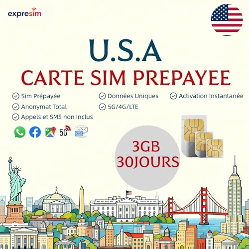 USA unikt data-SIM-kort | 3 GB förbetalt i 30 dagar | ger endast hög hastighet 5G/4G/Lte, 3-i-1 SIM | inget åtagande utan aktiveringsavgifter | Ingen registrering krävs