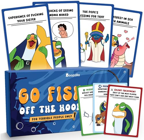 BoopZilla Go Fish Yourself Card Game, 126 Cards, Funny Party Game for Night | 40 Unique Designs - Hilarious Game for Friends & Family, Bachelorette Parties, Travel, Camping - Gift Card Deck
