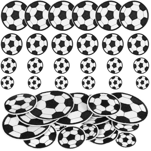 Amaxiu 24 stycken fotbollslappar att stryka, 4 storlekar broderilappar, lappar att stryka på barn, strykbilder för textilier