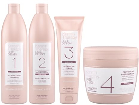 ALFAPARF Lisse Design Keratin Therapy Shampoo 500 mil + utjämnande vätska 500 mil + utredande kräm 150 mil + mask 500 mil