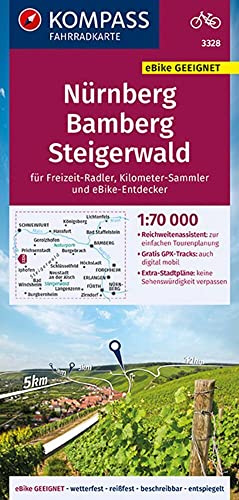 KOMPASS Fahrradkarte 3328 Nürnberg, Bamberg, Steigerwald 1:70.000: reiß- und wetterfest mit Extra Stadtplänen