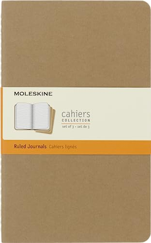 Moleskine Cahier Journal (3er Set Notizbücher mit linierten Seiten, Kartoneinband und Baumwollstickerei, Large 13 x 21 cm, 80 Seiten) Packpapier-Braun