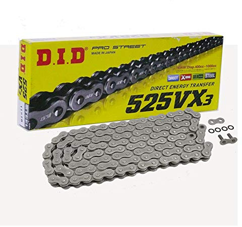 DID X Ring 525VX - Cadena de moto con 120 ruedas abiertas con cierre de remache hueco