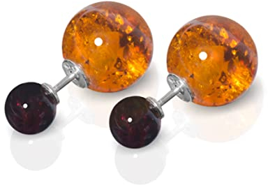 ANDANTE Premium Collection - Echter OSTSEE Bernstein Ohrstecker in 925 Sterling Silber - Beidseitig - Zertifiziert - Gold des MEERES - Farbe COGNAC und KIRSCHE