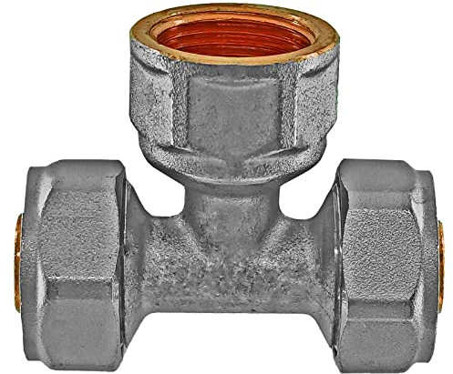 MegaHaustechnik T-Stück mit ½ Rohr Zoll Innengewinde IG Schraub-Fitting für Mehrschichtverbundrohr 16x2 mm (AußenØ x Wandstärke) aus Messing Verschraubung Trinkwasser geeignet