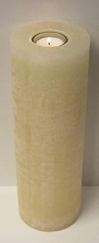 Rustic Kerzen Champagner 25 x 8 cm, mit Teelichteinsatz incl. Teelicht und Teelichtglas, Kerze zum verzieren von Taufkerzen, Hochzeitskerzen