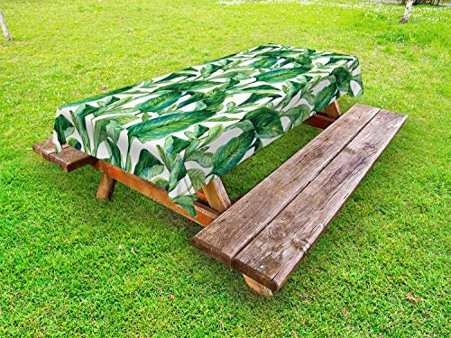 ABAKUHAUS Plante Nappe Extérieure, Feuilles équatoriales, Nappe de Table de Pique-Nique Lavable et Décorative, 145 cm x 210 cm, Vert Jade Vert