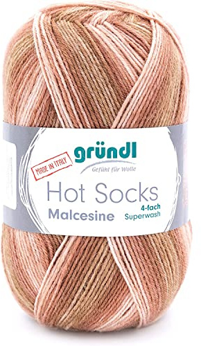 Gründl Hot Socks Malcesine (Sockenwolle aus 75% Schurwolle (superwash) und 25% Polyamid, Made in Italy, 4-fach Sockengarn, 100 g / 420 m, Nadelstärke: 2,5 mm - 3 mm, 1 x 100 g), kamel multicolor
