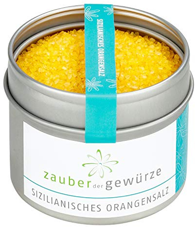 Zauber der Gewürze Sizilianisches Orangensalz - Meersalz verfeinert mit dem frischen Geschmack sonnengereifter Orangen, ideal für Grillgerichte, Salate, Fisch, 135 g