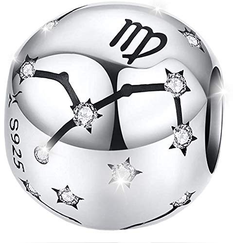 Maria Fonte Bead Charm Segno Zodiacale Vergine in Argento Sterling 925, Compatibile con Le più Diffuse Marche di Braccialetti e collane.