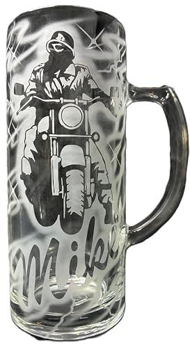 Bierkrug 0,5 l mit Gravur Motorrad Motorradfahrer biker Logo und Name personalisiert Glas Krug Bierglas Bierseidel Glaskrug individuell Geschenk Chopper Fahrer